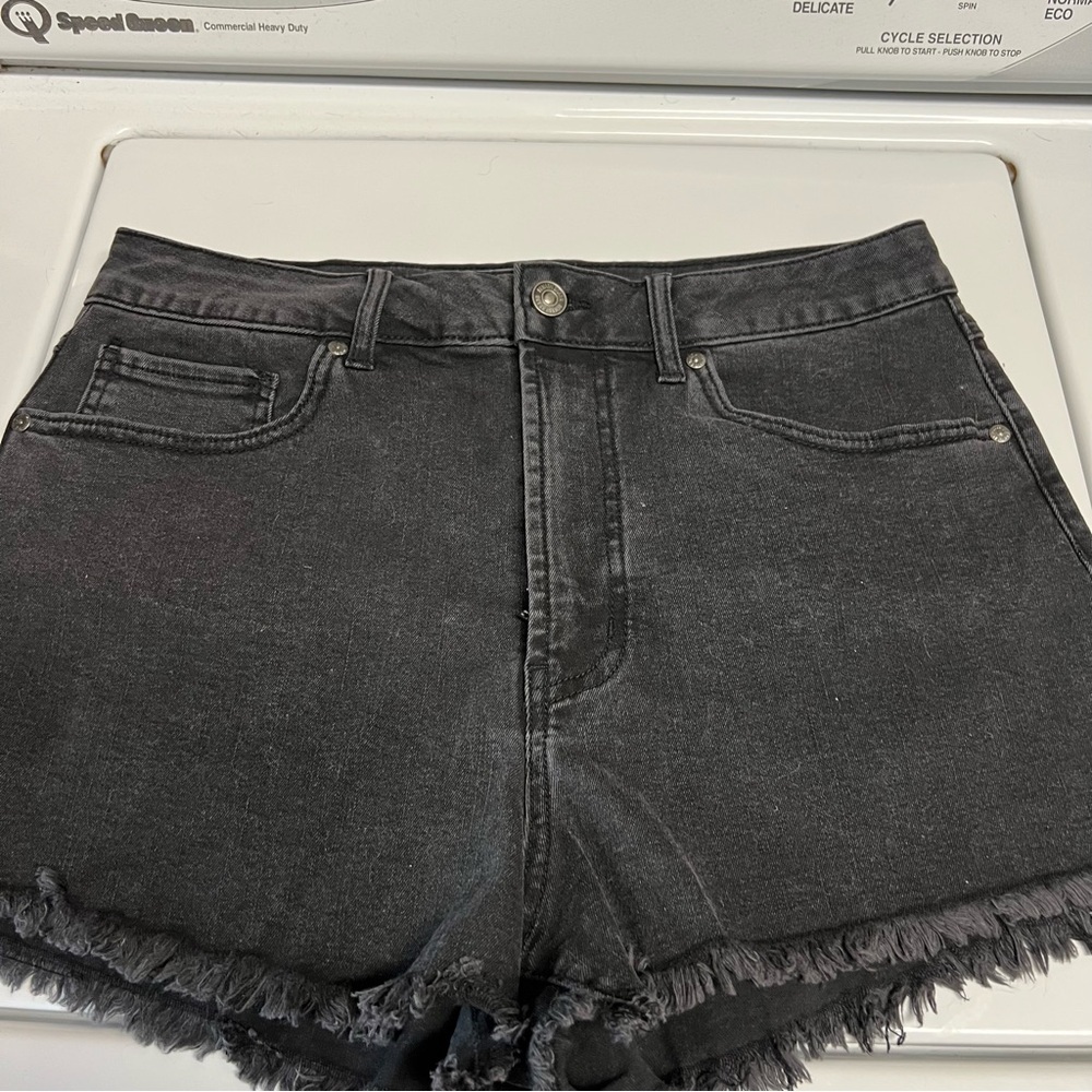 Black Denim Jean cutoff festival shorts 5 pocket style with button and zip fly